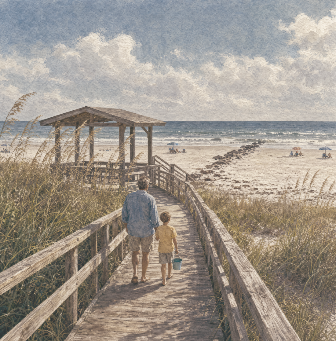 Interior preview page 11 from Over the Causeway showing a beach walkway and ocean.